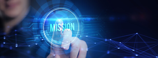 Mission concept. Financial success concept on virtual screen. Business, technology, internet and...