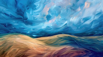 Abstract painted landscape with blue sky and beige field. National Mental Health Awareness - Powered by Adobe
