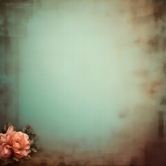 Aged wallpaper in greenish brown color with an empty middle and a red flower at the bottom, retro design