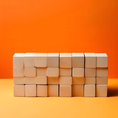 Abstract orange background and light wooden cubes for lettering