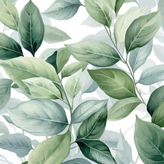 Serene Watercolor Leaves in Soft Green Hues. Vector illustration design.