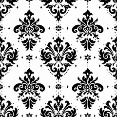 Seamless black and white floral damask pattern. Fabric Pattern.