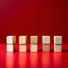 Abstract glossy red background and light wooden cubes for lettering