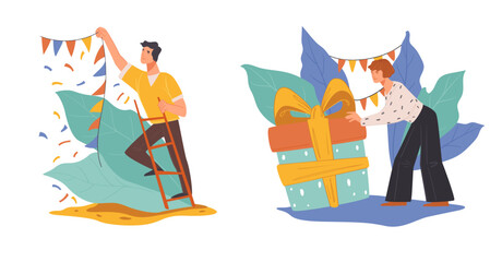 Festive Gift Wrapping Celebration Vector