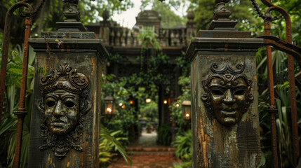 The rusted gates of an old southern plantation creak open revealing a grand mansion decorated with...