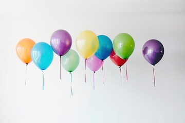 Helium. Colorful balloons on a grey background. Birthday party. Event. Festive atmosphere. Holiday. Celebration banner template. A copy space area. Anniversary. Surprise