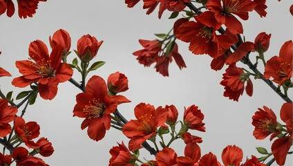Branch of red flowers isolated for cutout on a transparent background Generative AI - obrazy, fototapety, plakaty