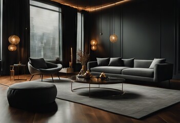 interior luxury sofa gray living room Dark
