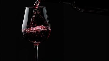 A glass of malbec wine being filled. Dark background.