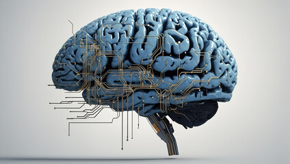Brain 3D with circuit board texture Digital concept circuit board background, Generative AI