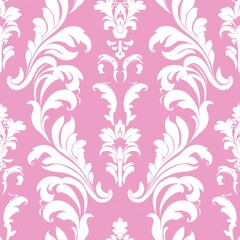 Fototapeta premium Seamless soft pink and white floral damask pattern. Fabric Pattern.