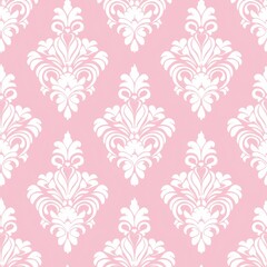 Seamless soft pink and white floral damask pattern. Fabric Pattern.