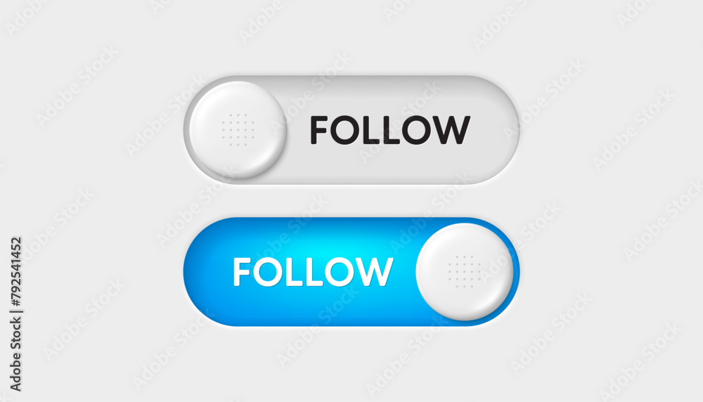 Poster follow switch buttons. mobile app interface design. social media mode switch icon. subscribe mode ap