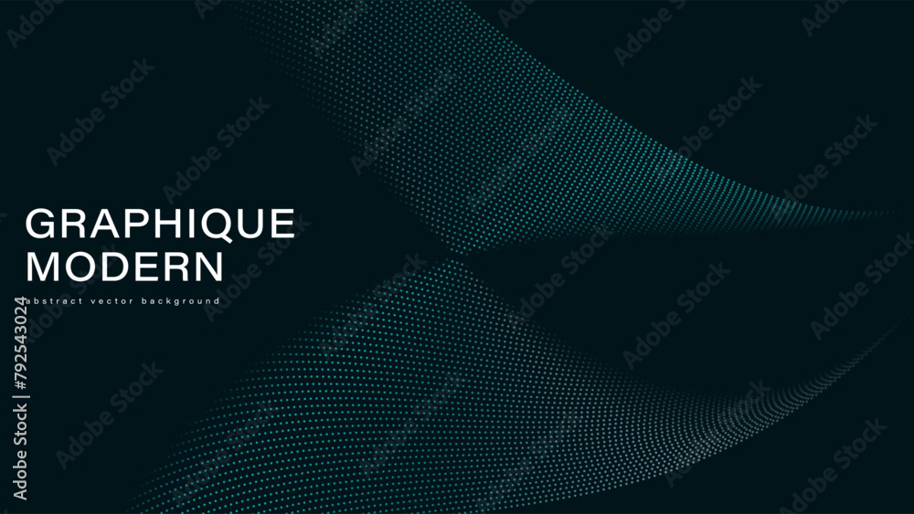 Aufkleber abstract background. floating dots, particles, wave pattern, 3d curve, halftone gradient curve shape