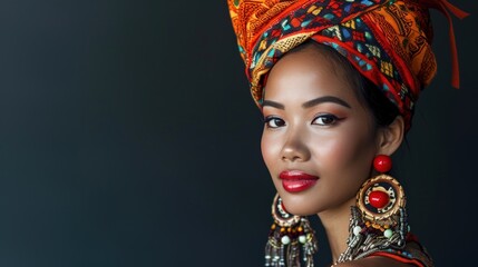 Beautiful amazing East Timor (Timor-Leste) woman on studio background. Copy Space.