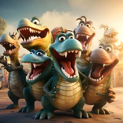 Fototapeten 3d render of a group of crocodiles with teeth and teeth © Wazir Design