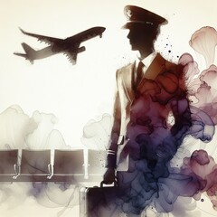 Flight attendants with watercolor illustration with Generative AI.