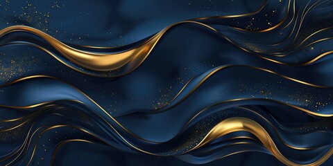 banner blue Gold abstract wave line arts background, Luxury wallpaper design