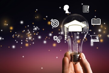 E-learning graduate program, hand holding lightbulb
