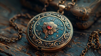 Fototapeta na wymiar the timeless allure of an antique locket, with its intricate patterns and polished surfaces. The soft focus adds a sense of mystery, inviting viewers to imagine its story.