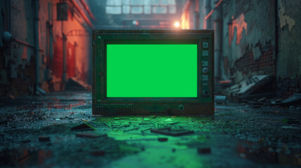 close frontal photo of a screen display a green screen , generative ai - obrazy, fototapety, plakaty