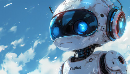 Chatbot,with the text "Chatbot" white with blue accents, in the style of kawaii,white background,generative ai