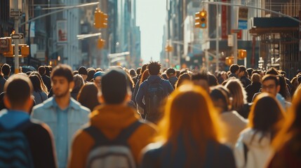 Crowd of busy people on a New York city street. concept of overpopulation