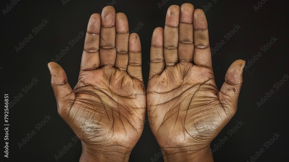 Aufkleber the palms of the hands are smooth and supple with faint creases marking years of use. .