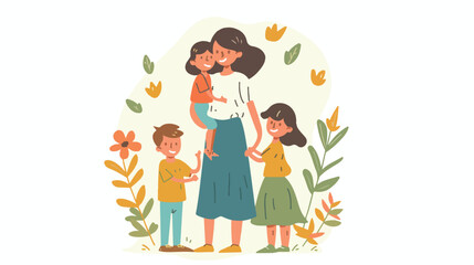 Mother with children. Vector flat style illustration
