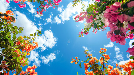 Obraz na płótnie Canvas Blossoming colorful flowers in the sky