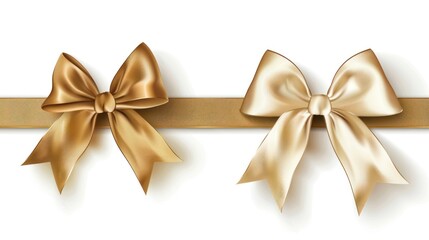 Golden brown realistic bows for gift box on white background. Silk ribbon AI generated