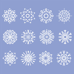 Snowflakes icon collection. Graphic modern blue and white ornament