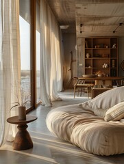 Modern Living Room Interior with Warm Natural Light and Minimalist Design