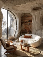 Modern Cozy Interior with Natural Light and Curved Features