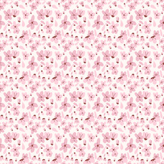 Obraz premium Sakura seamless pattern. Floral endless background. Japanese cherry pink blossom repeat print. Vector hand drawn illustration.