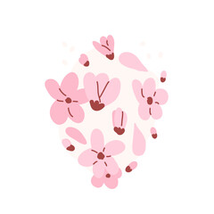 Sakura flowers. Floral composition. Japanese cherry blossom simple element. Vector flat hand drawn illustration.
