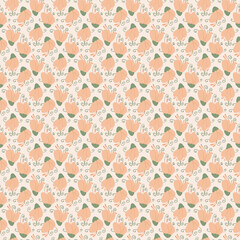Peach fuzz wildflowers simple seamless pattern. Floral endless background. Flower bud repeat cover. Vector hand drawn illustration.