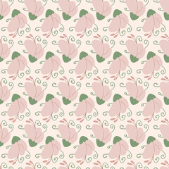 Flowers simple seamless pattern. Floral endless background. Flower bud repeat cover. Vector hand drawn illustration.