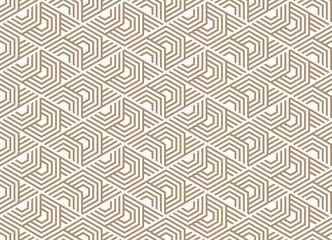 Abstract geometric pattern with stripes, lines. Seamless vector background. White and beige ornament. Simple lattice graphic design - 792549447