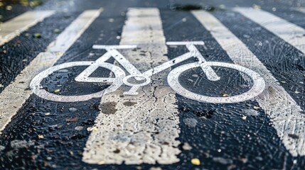 Bicycle sign with arrows, symbol on the asphalt, bicycle lane
