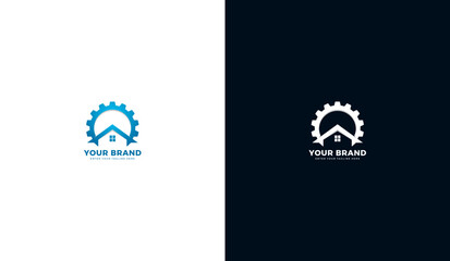 Gear house logo. Gear, home, work icons. Vector illustration design