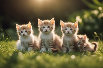 'grass sitting five group kittens little kitten summer cat fur1 pet baby lawn grey cute home5 yard green white sweet field tabby small funny young colours mammal felino beauty lovely nature pretty'