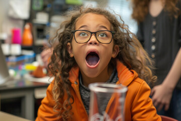 Candid shot of girl reacting to experiment results - obrazy, fototapety, plakaty