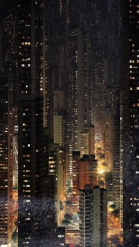 City at night in a snow drift - reworked generative AI