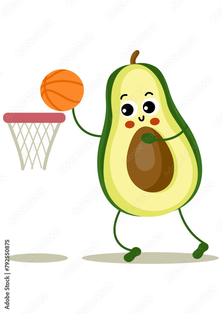 Canvas Prints funny avocado mascot playing basketball