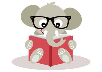 Cute elephant sitting reading a book - 792550853