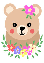 Cute teddy bear with wreath floral on head - 792550863