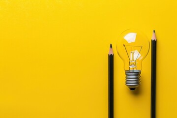 Business creativity and inspiration concepts with lightbulb and pencil on yellow background. motivation for success.think big ideas - generative ai