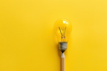 Business creativity and inspiration concepts with lightbulb and pencil on yellow background. motivation for success.think big ideas - generative ai - obrazy, fototapety, plakaty