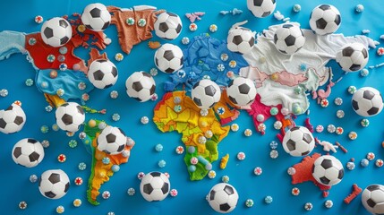 World map made of footballs, highlighting participating countries with a countdown to the 2024 kickoff. 